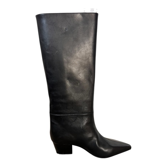 Zara Women's Black Leather Block Heel Pointed Toe High Boots US 7.5 Sz 38 $179 - Picture 6 of 13